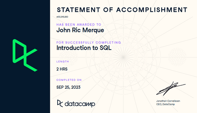 Introduction to SQL certification